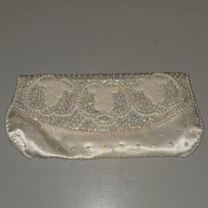 Vintage Bon Soir Beaded Satin Clutch – Retro Hollywood Glam